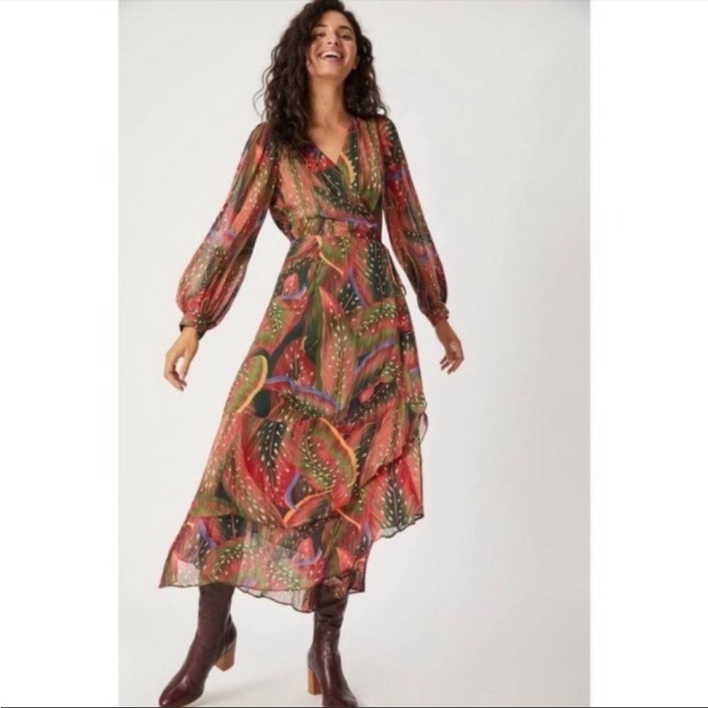 Farm Rio Sleeve V Neck Maxi Wrap Dress Size M